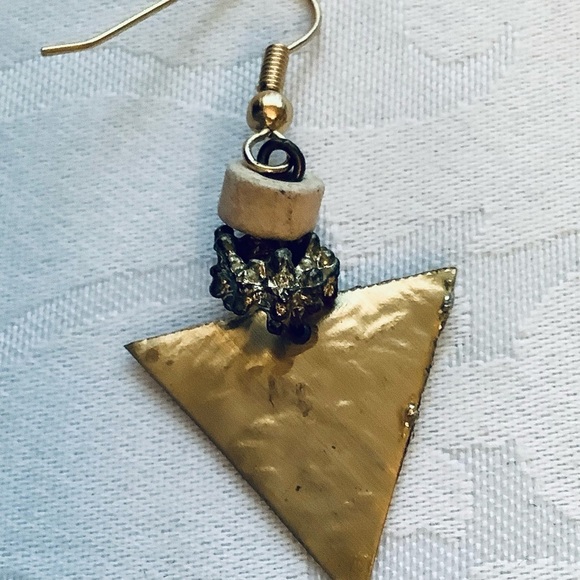 Artisan Crafted Hammered Brass Triangle Earrings - Picture 6 of 6